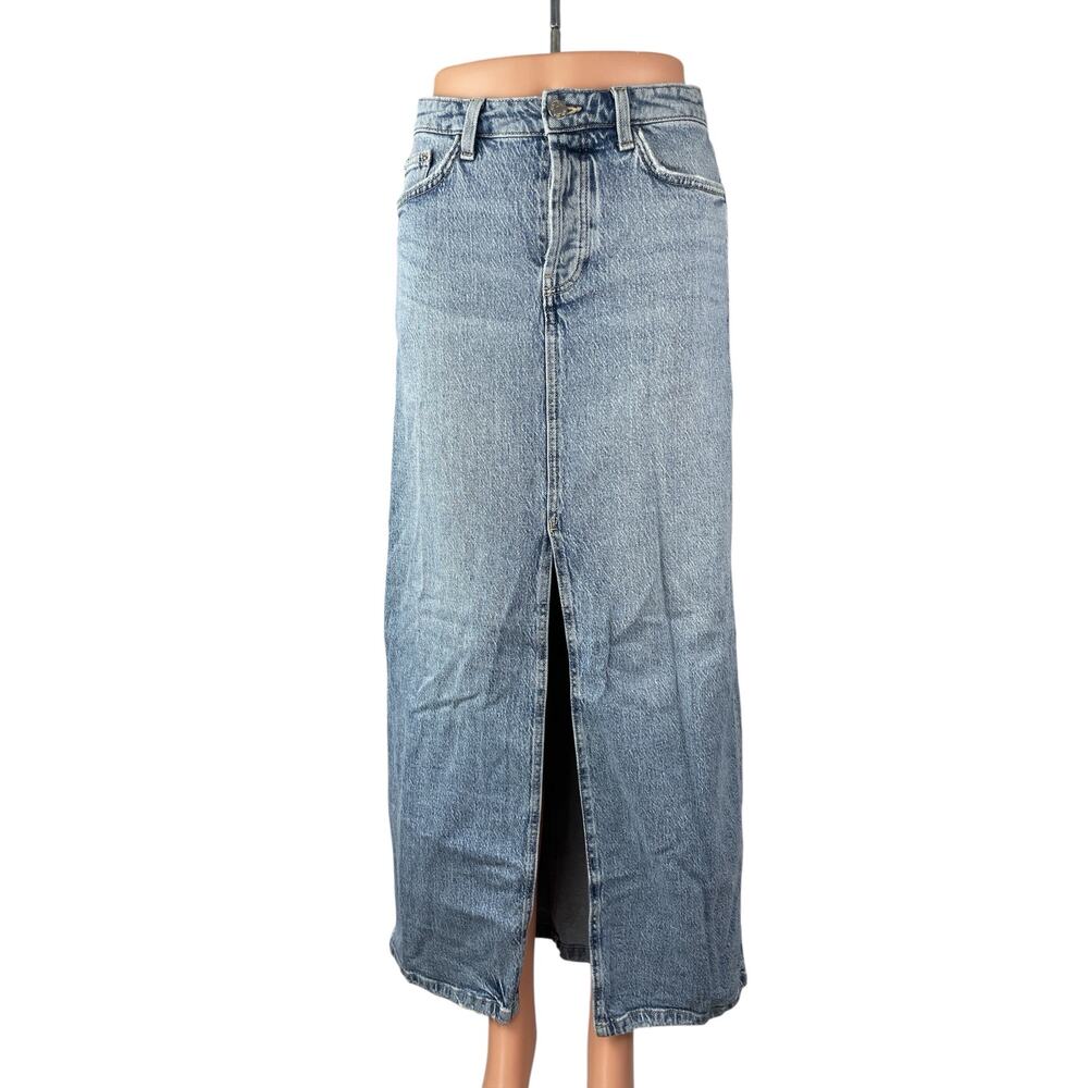 Zara Women's Light Blue High Rise Front Slit Midi Maxi Straight Denim Skirt XS
